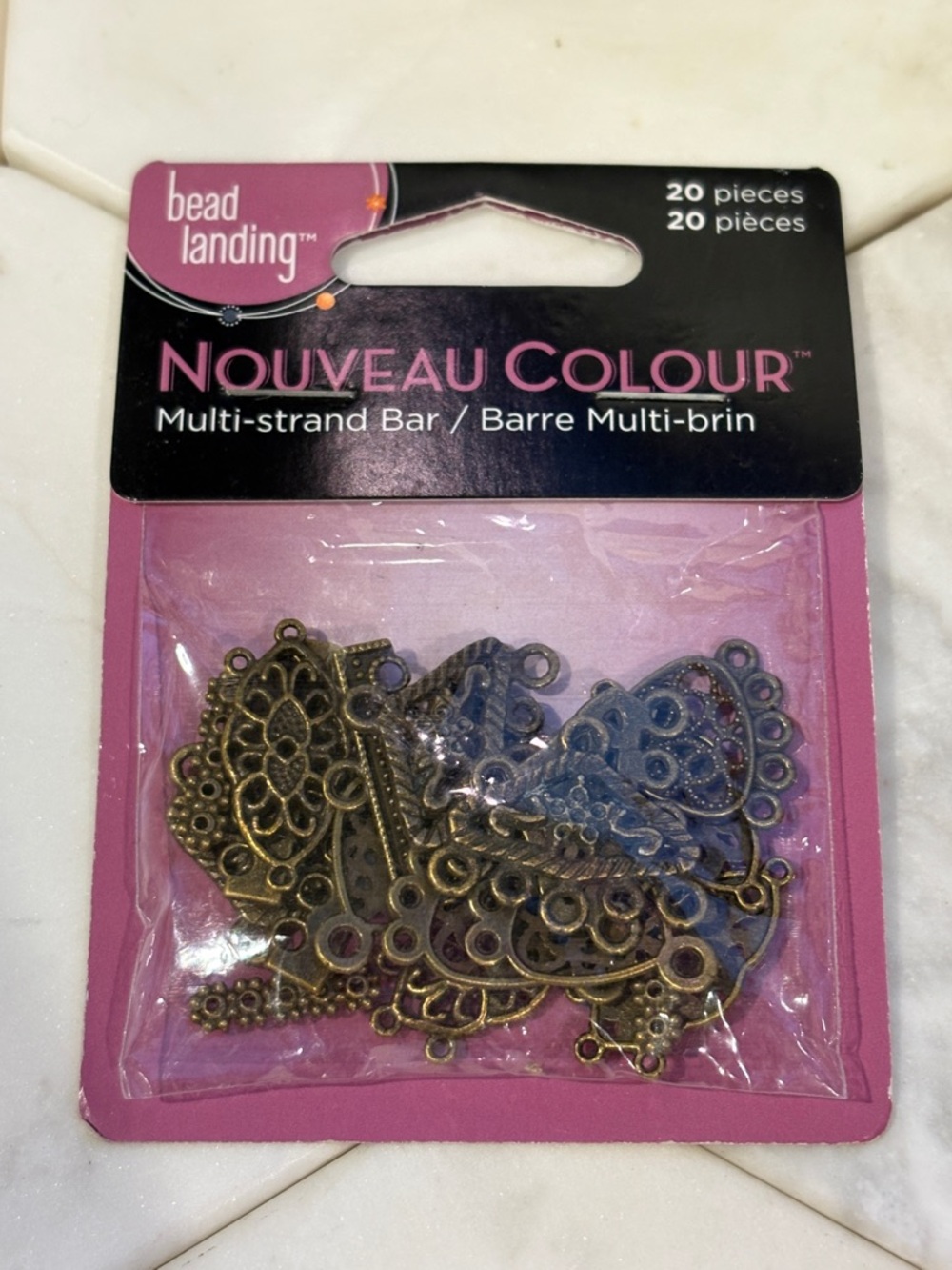 Nouveau Colour Antique Brass Multi-Strand Bar Connector - Pink Packaging